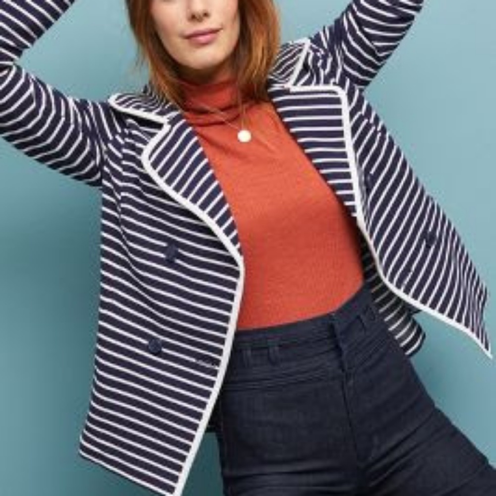 New Anthropologie STRIPED PEACOAT Med